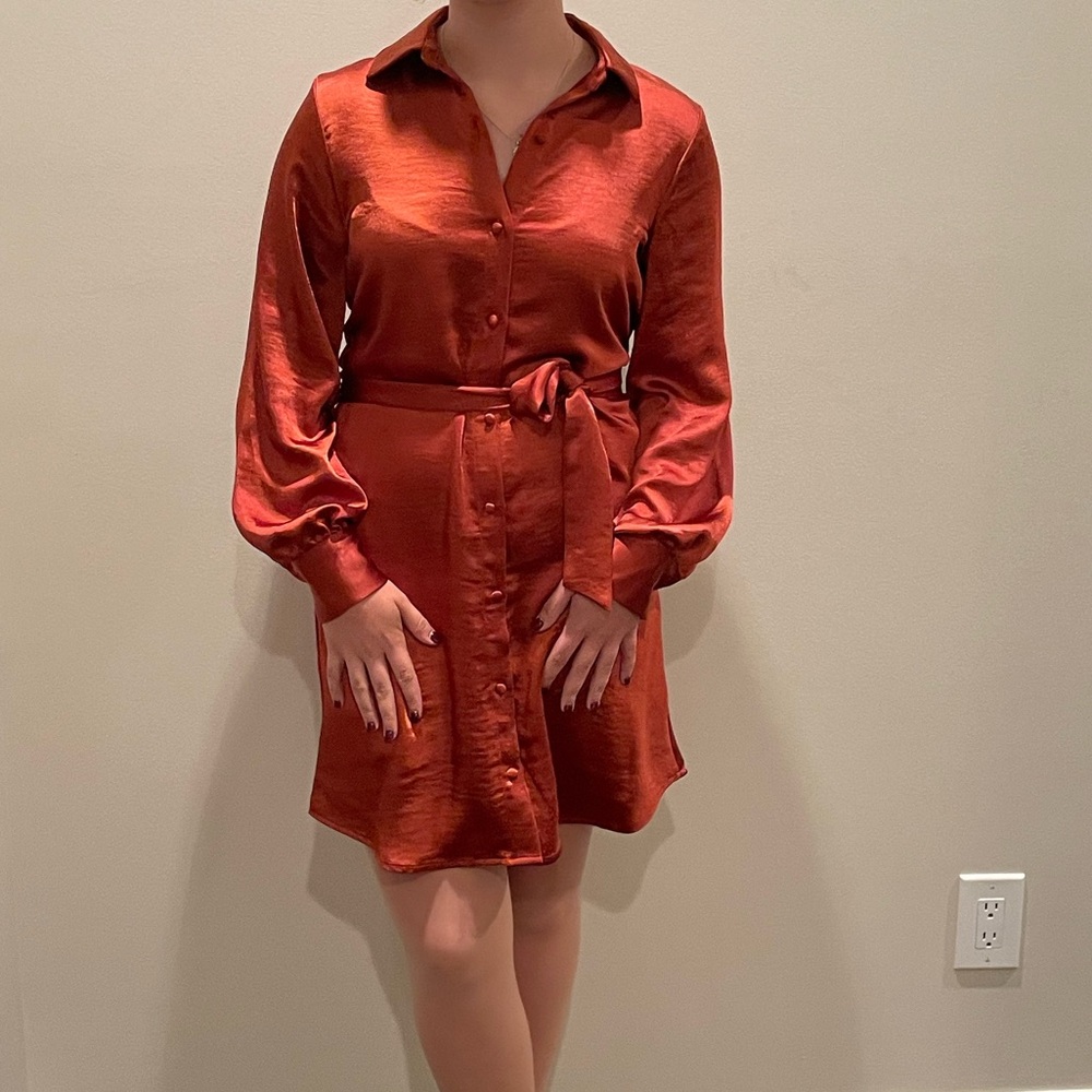 Elegant Rust Shirt Dress